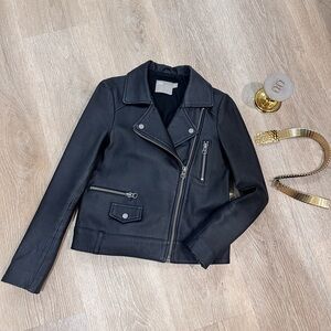 ASOS Genuine Leather Moto Jacket – Black | Thick Real Leather | Size XS/S